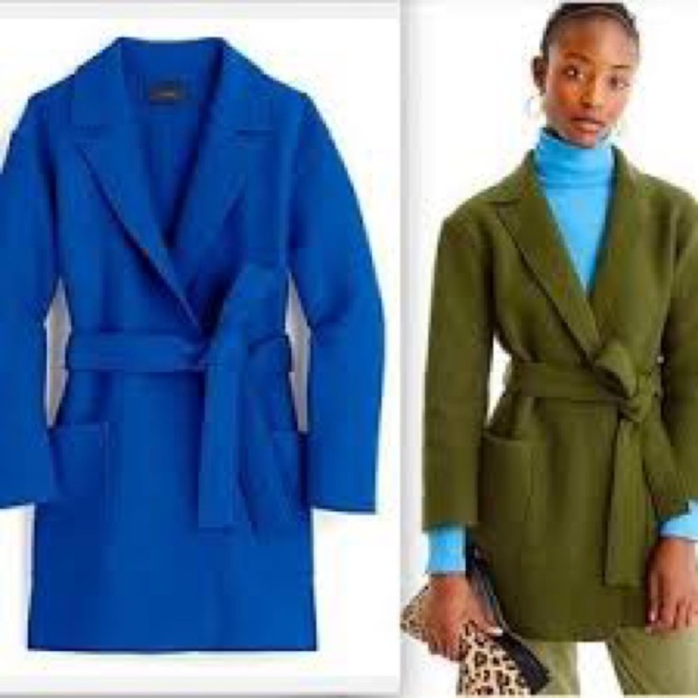 Jcrew NWT Blue Women's Belted Coat wrap coat 100% wool Italian boiled wool - Picture 5 of 6